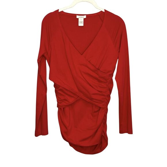 Sundance Dress Womens Small Red Long Sleeve Ruched Surplice Wrap Style Party - Picture 1 of 6